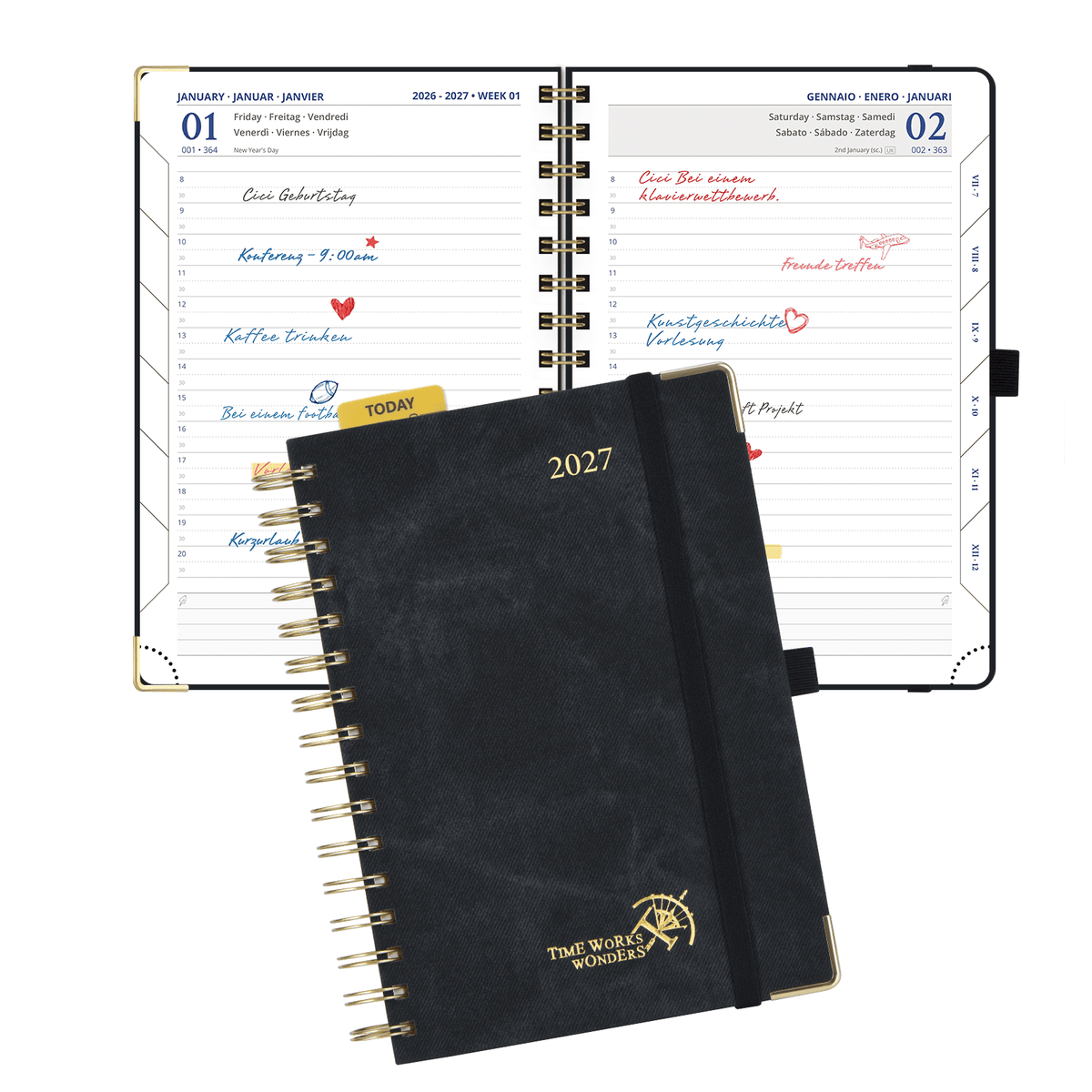DE A5 Size Spiral 2027 Daily Planner Hardcover Calendar Planner