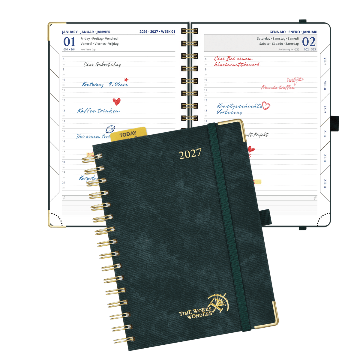 DE A5 Size Spiral 2027 Daily Planner Hardcover Calendar Planner