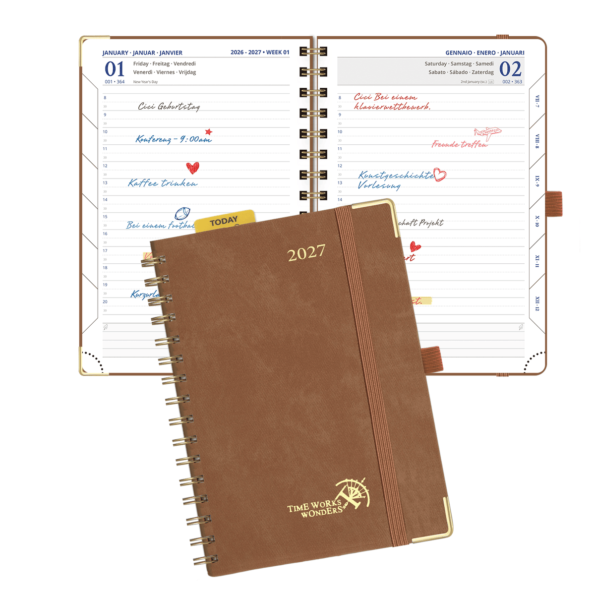 DE A5 Size Spiral 2027 Daily Planner Hardcover Calendar Planner
