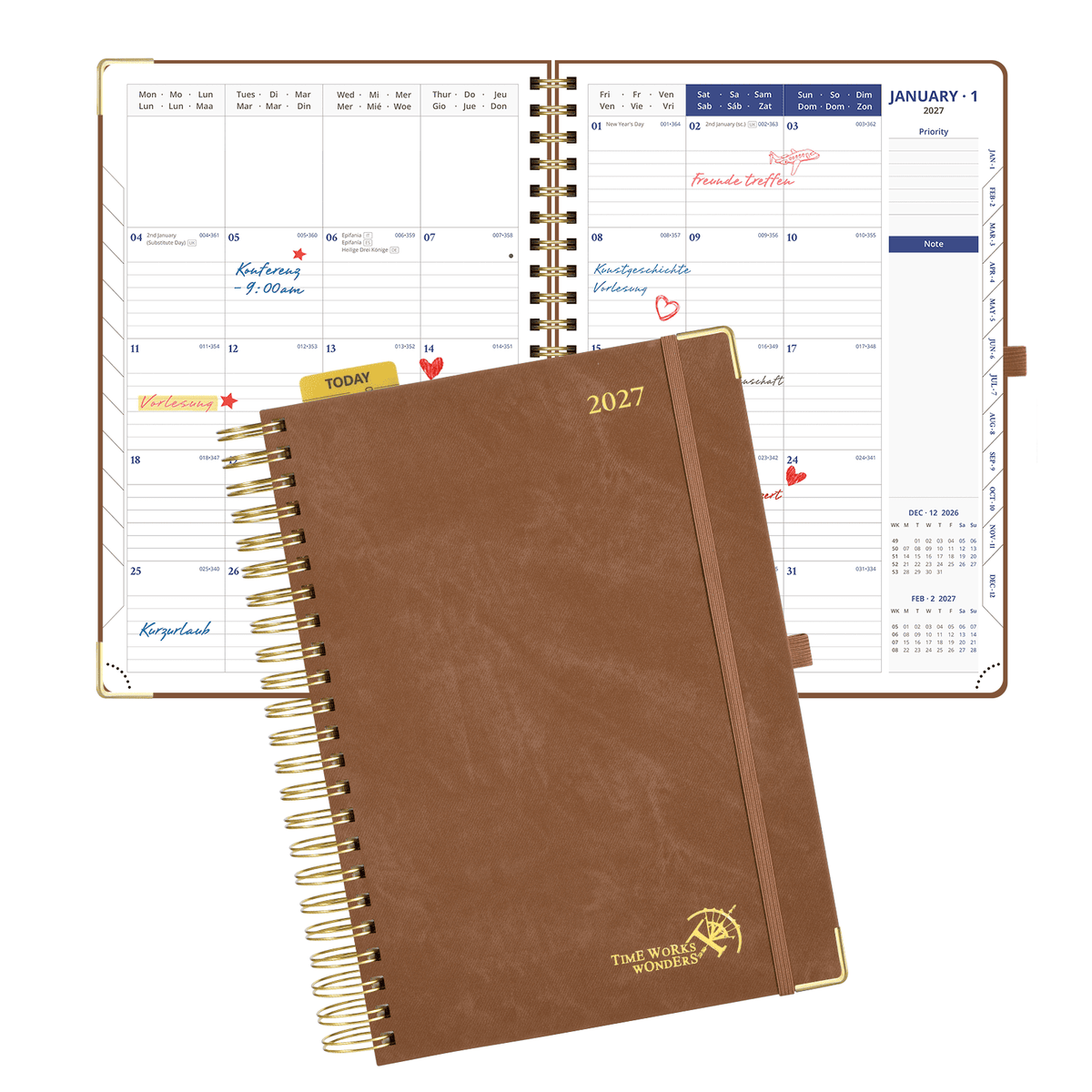 DE A4 Size 2027 Daily Planner Spiral Hardcover Calendar Book