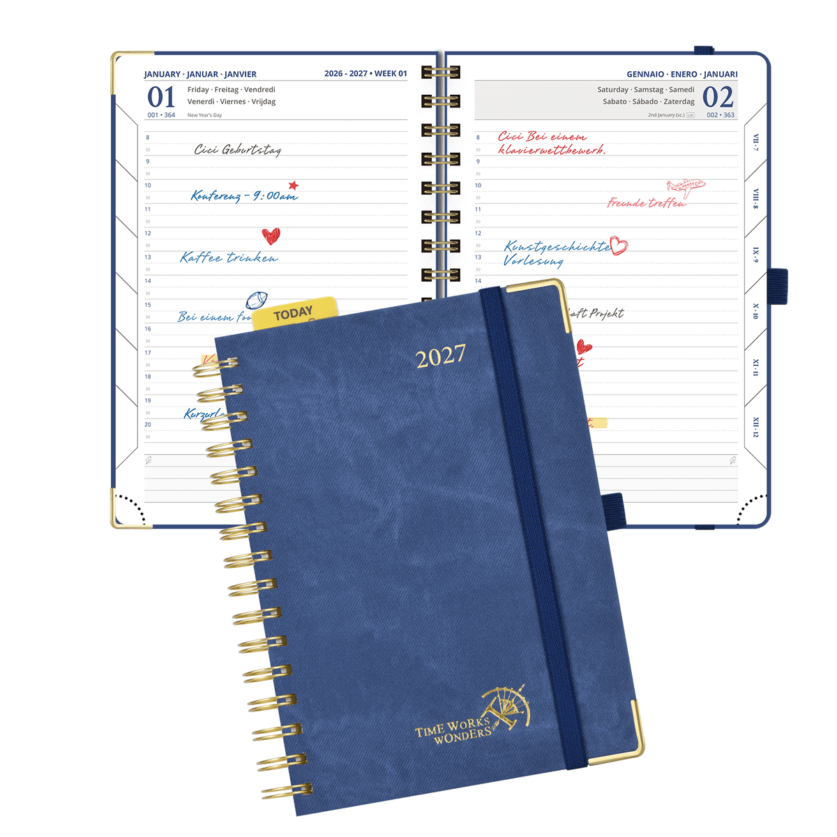 DE A5 Size Spiral 2027 Daily Planner Hardcover Calendar Planner