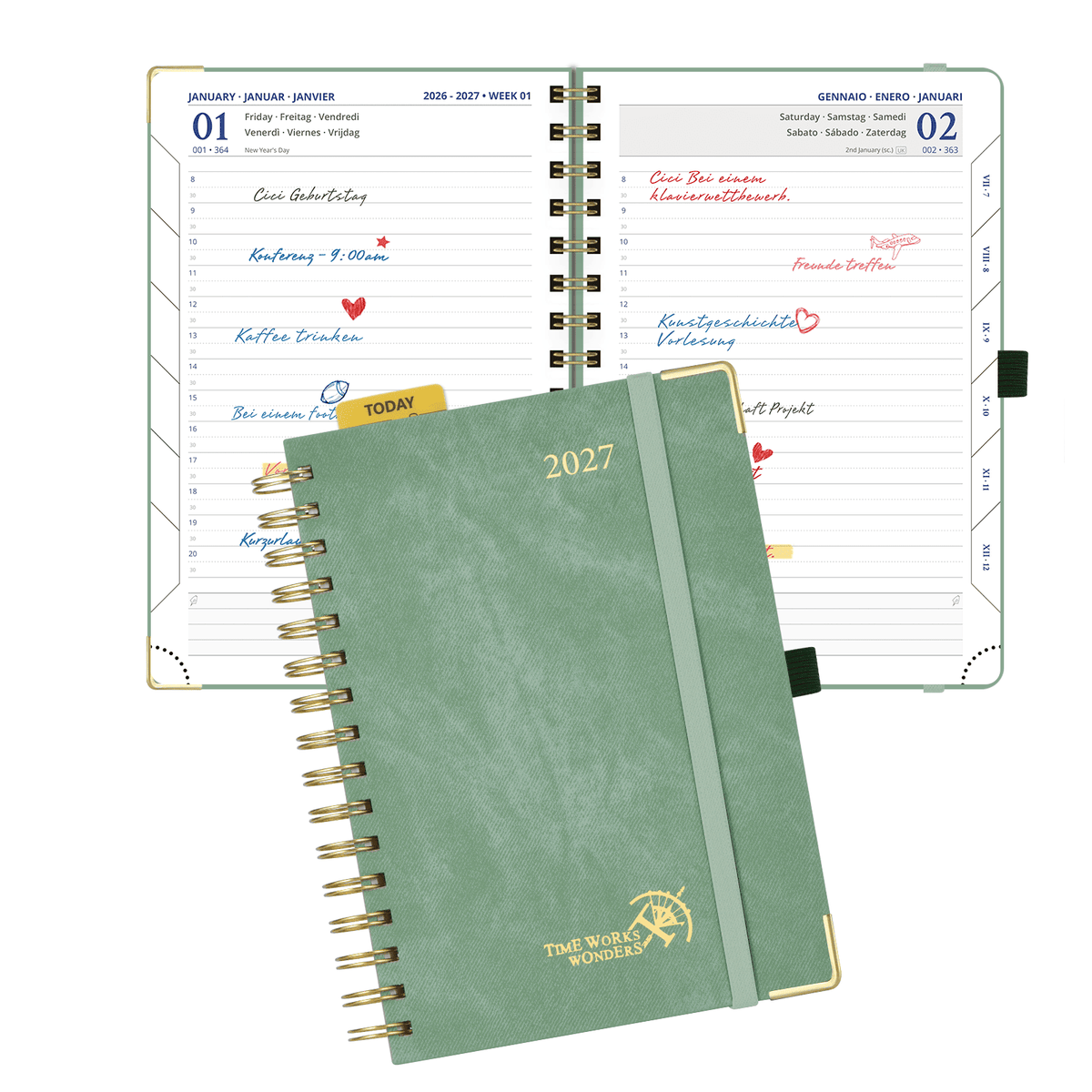 DE A5 Size Spiral 2027 Daily Planner Hardcover Calendar Planner