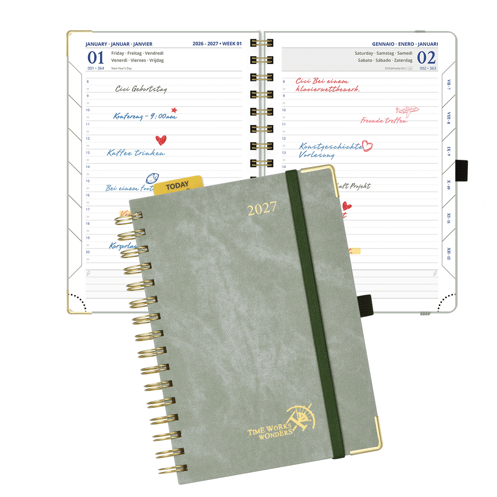 DE A5 Size Spiral 2027 Daily Planner Hardcover Calendar Planner