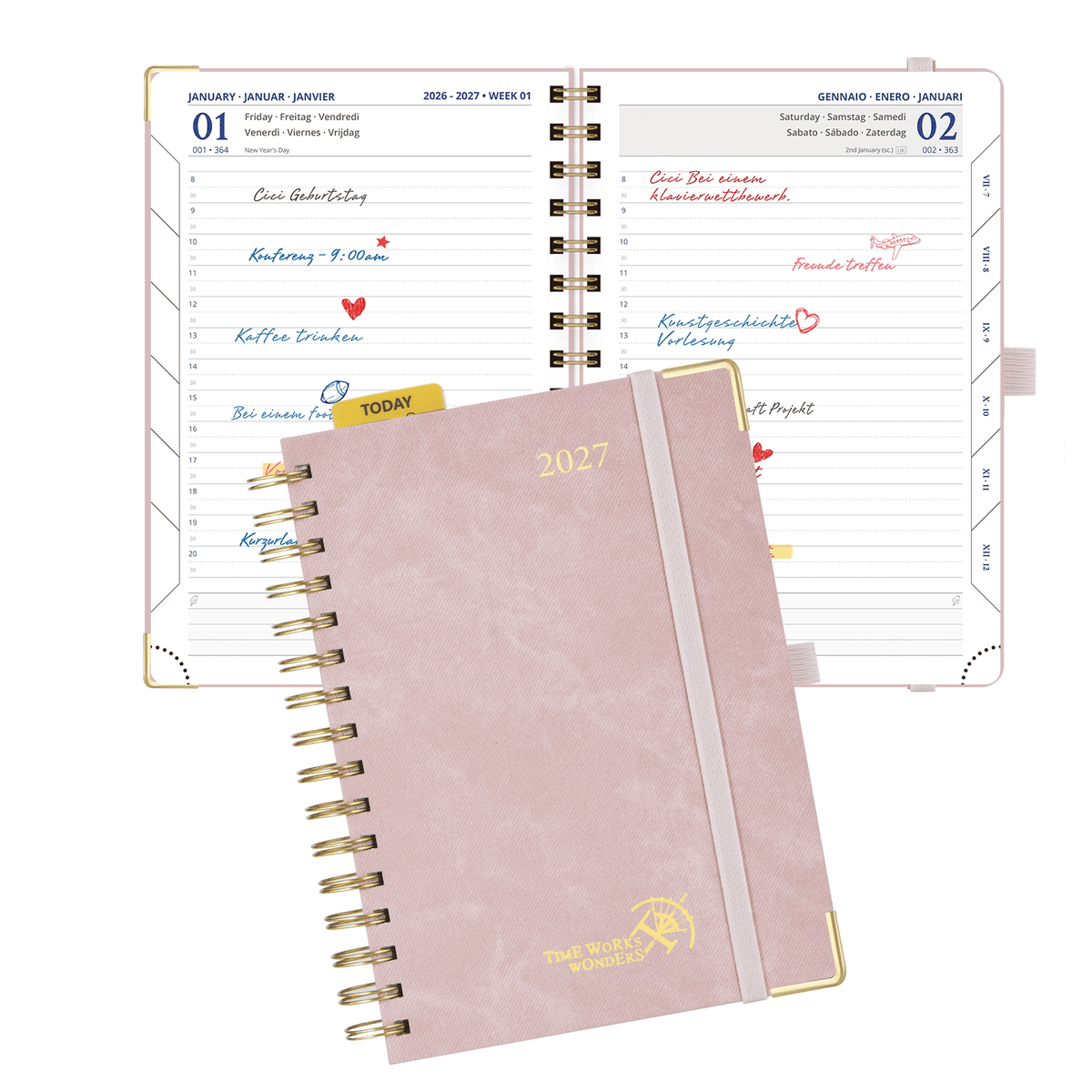 DE A5 Size Spiral 2027 Daily Planner Hardcover Calendar Planner