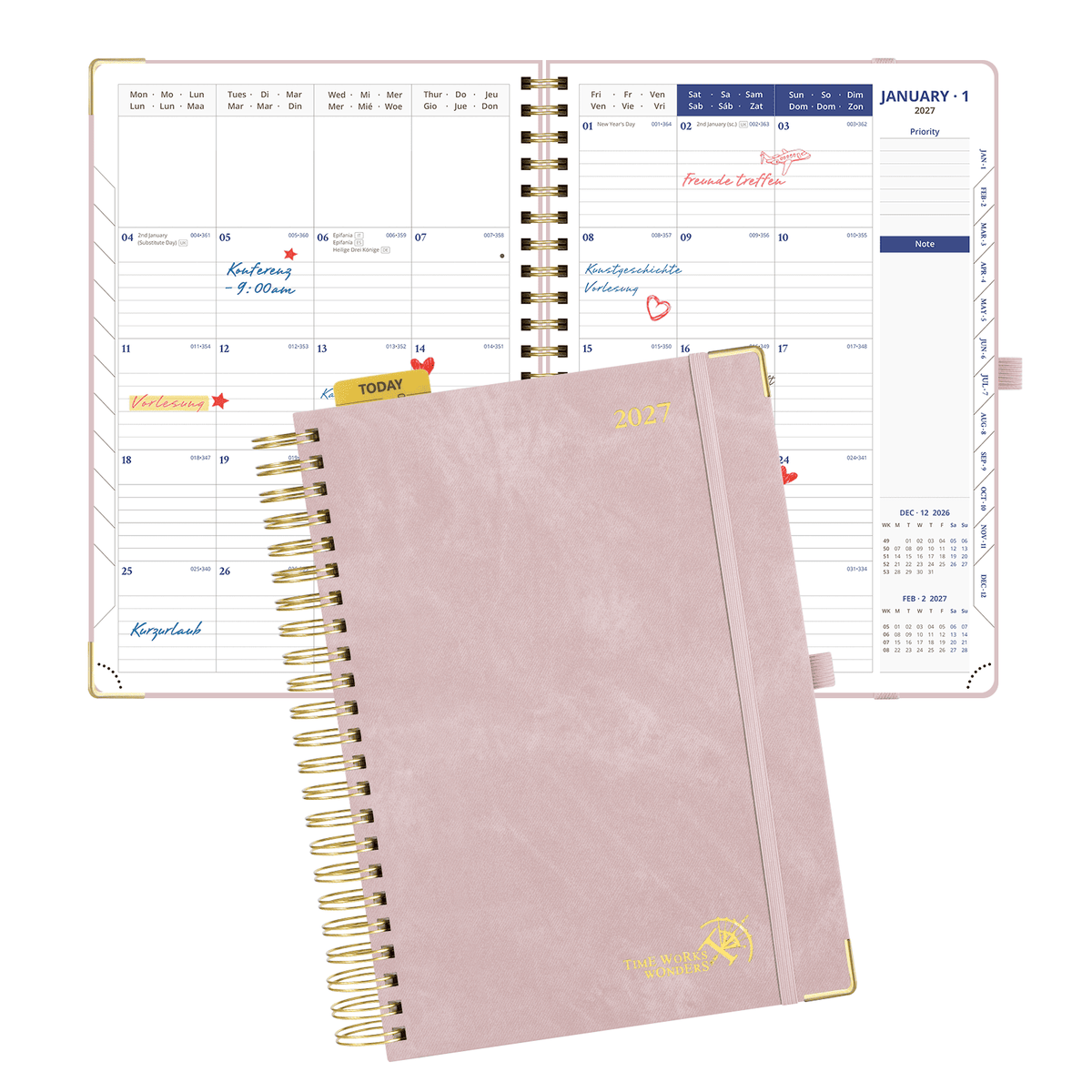 DE A4 Size 2027 Daily Planner Spiral Hardcover Calendar Book