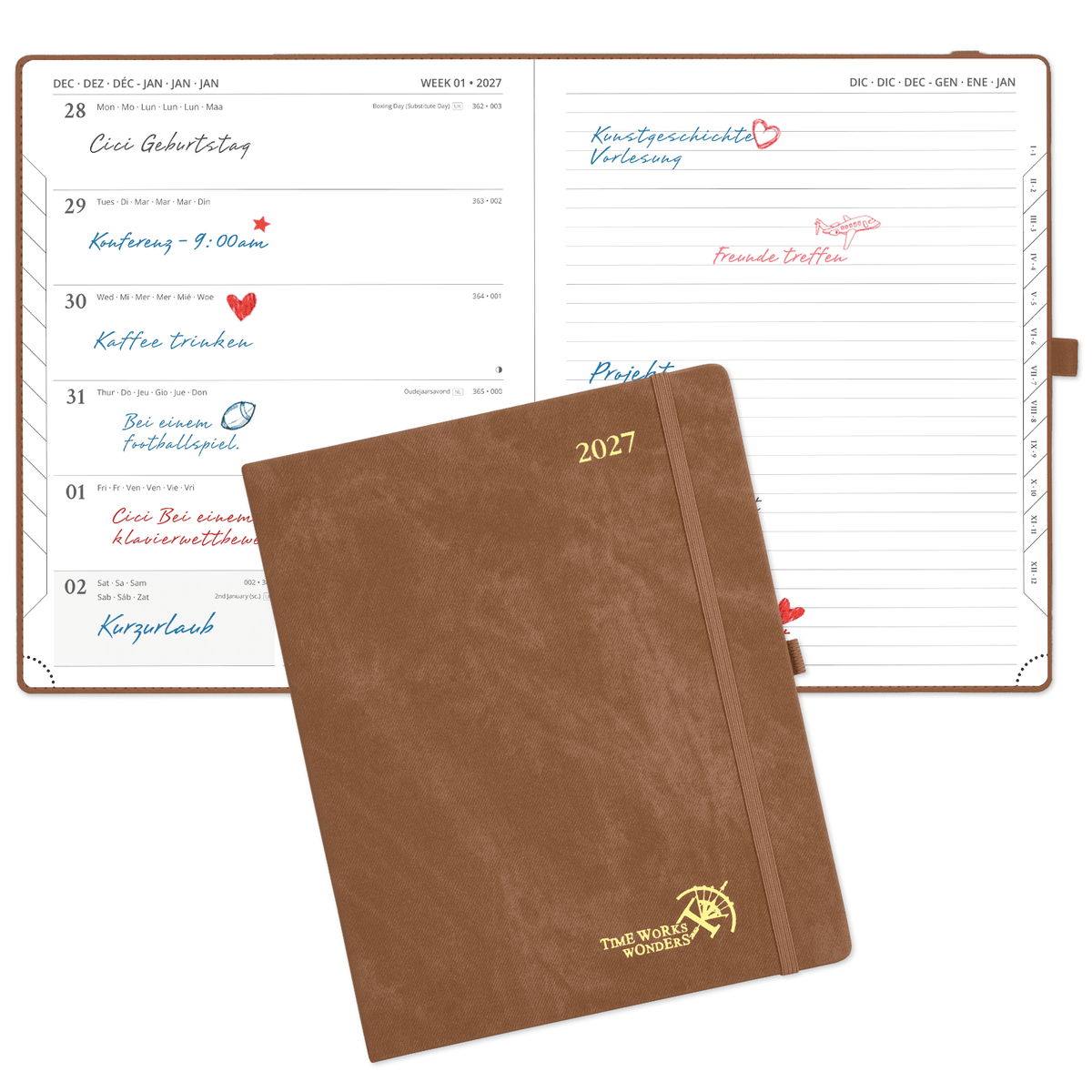 DE 21.2 cm × 25,9 cm Weekly 2027 Planner Week + Notes Layout Hardcover