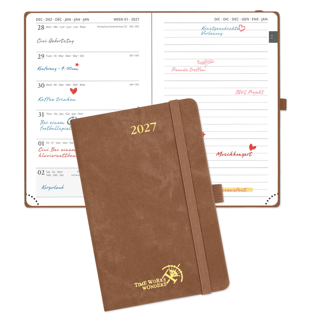 DE A6 Size Weekly 2027 Planner Week + Notes Layout Hardcover