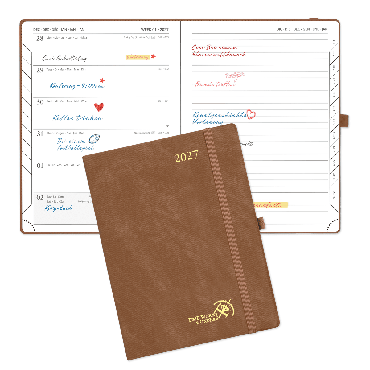 DE 16,4 cm × 21,8 cm Weekly 2027 Planner Week + Notes Layout Hardcover