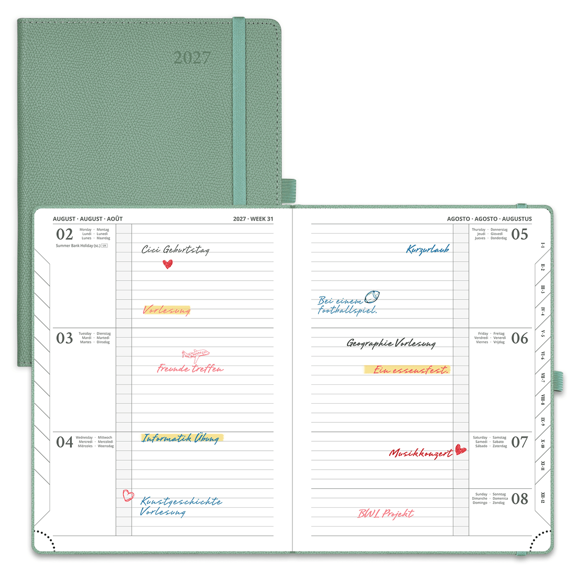 DE 16,4 cm × 21,8 cm 2027 Weekly Planner Horizontal Layout Calendar Planner