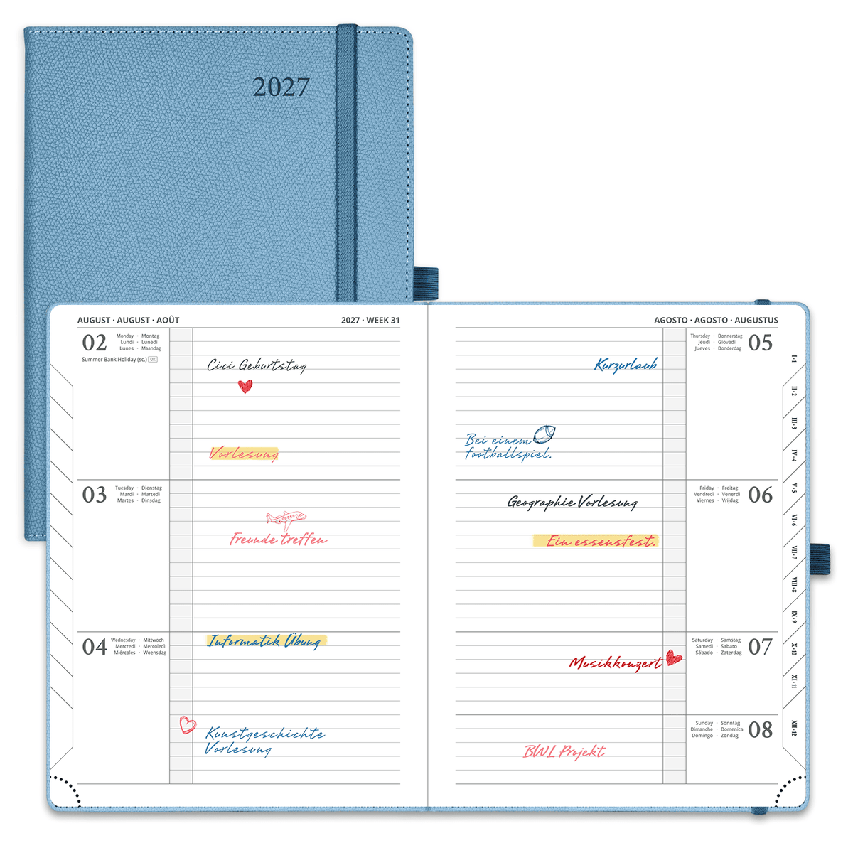 DE 16,4 cm × 21,8 cm 2027 Weekly Planner Horizontal Layout Calendar Planner