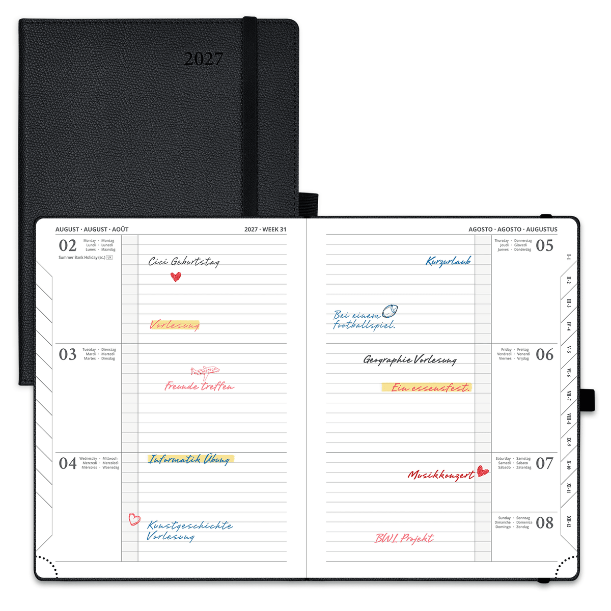DE 16,4 cm × 21,8 cm 2027 Weekly Planner Horizontal Layout Calendar Planner
