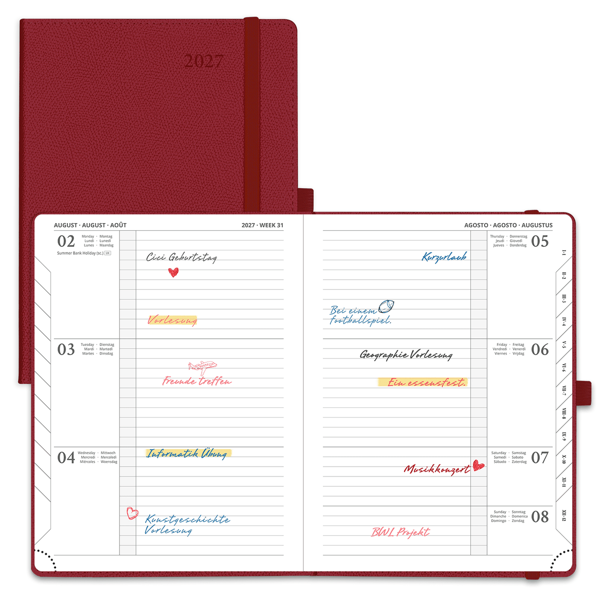 DE 16,4 cm × 21,8 cm 2027 Weekly Planner Horizontal Layout Calendar Planner
