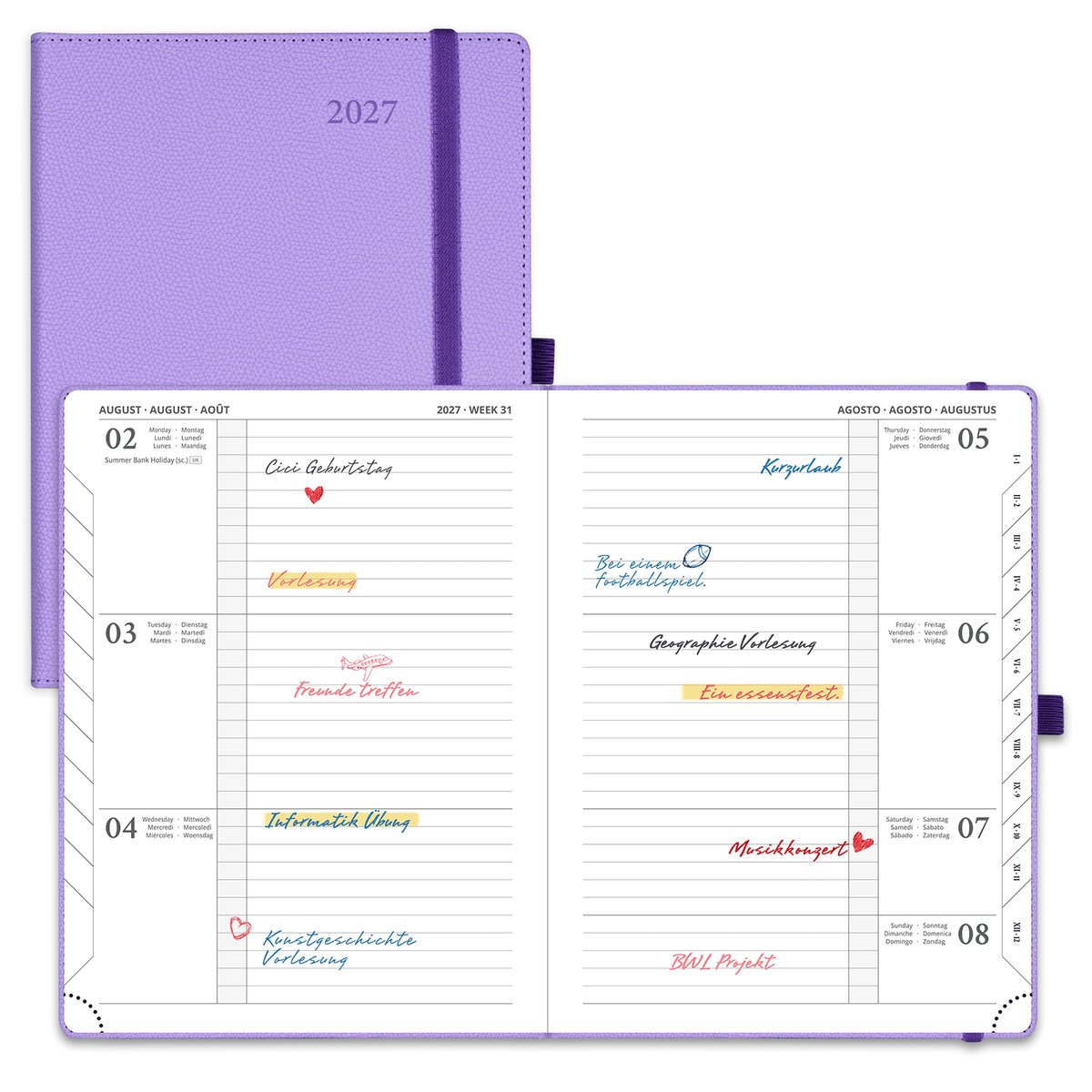 DE 16,4 cm × 21,8 cm 2027 Weekly Planner Horizontal Layout Calendar Planner