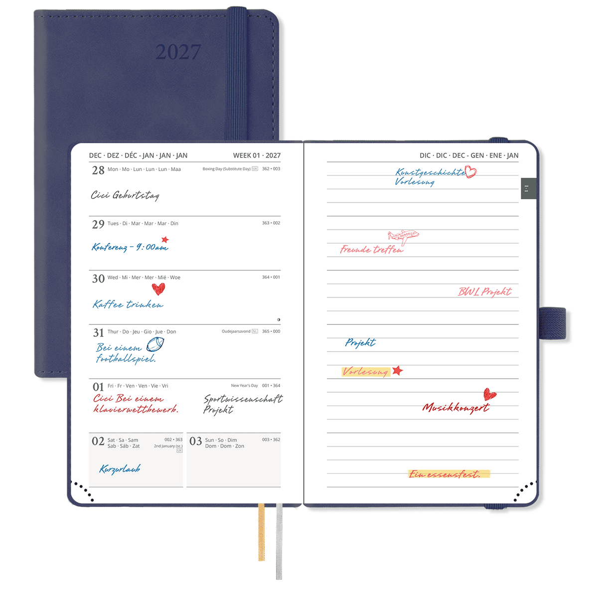 DE A6 Size 2027 Weekly Planner Week + Notes Layout Softcover