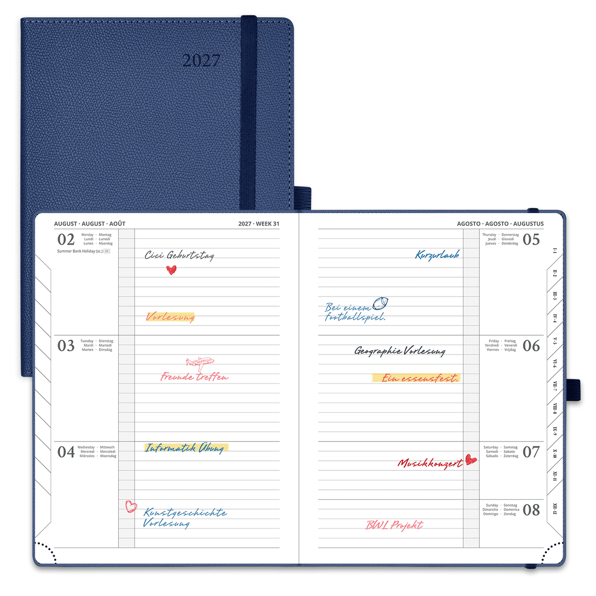 DE 16,4 cm × 21,8 cm 2027 Weekly Planner Horizontal Layout Calendar Planner