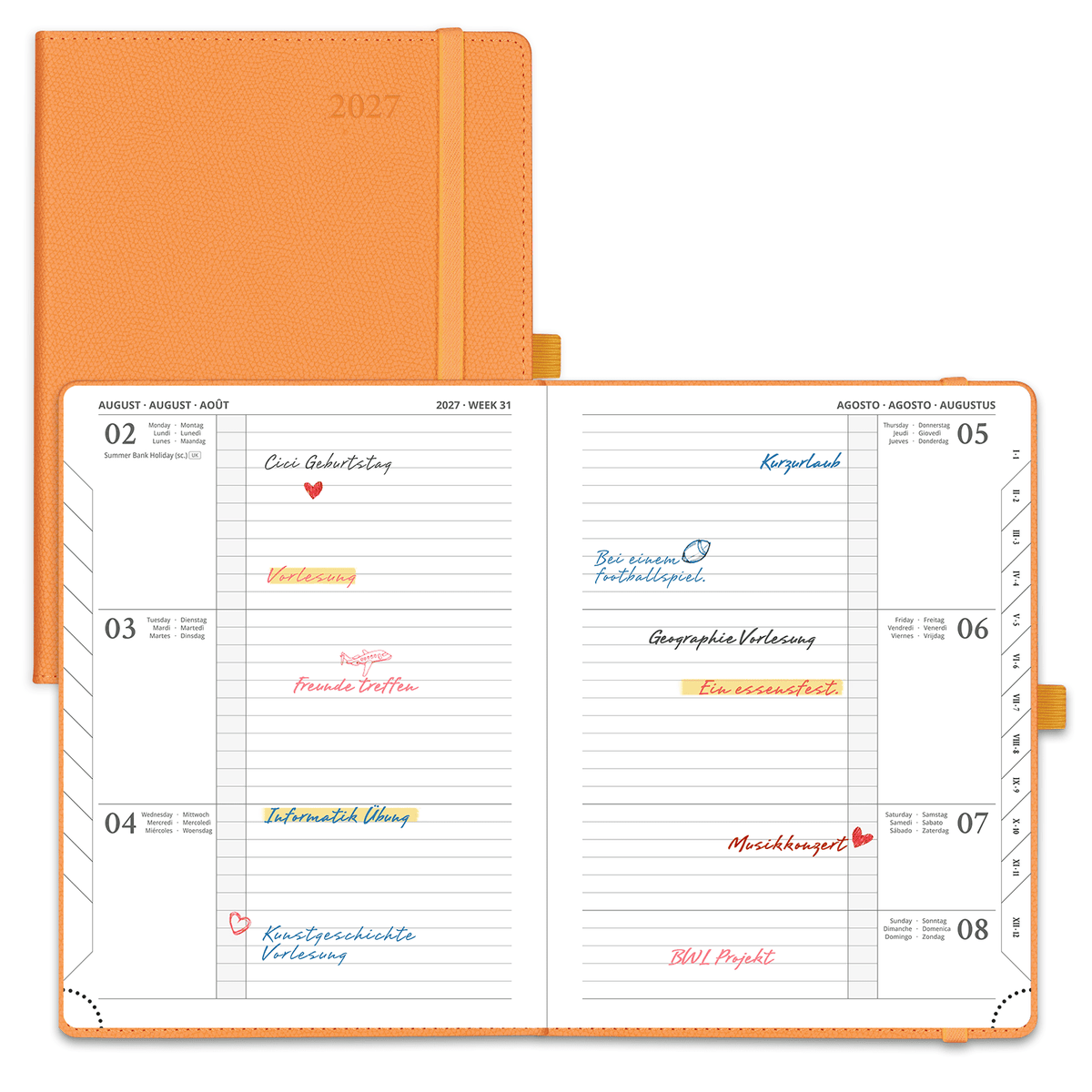 DE 16,4 cm × 21,8 cm 2027 Weekly Planner Horizontal Layout Calendar Planner