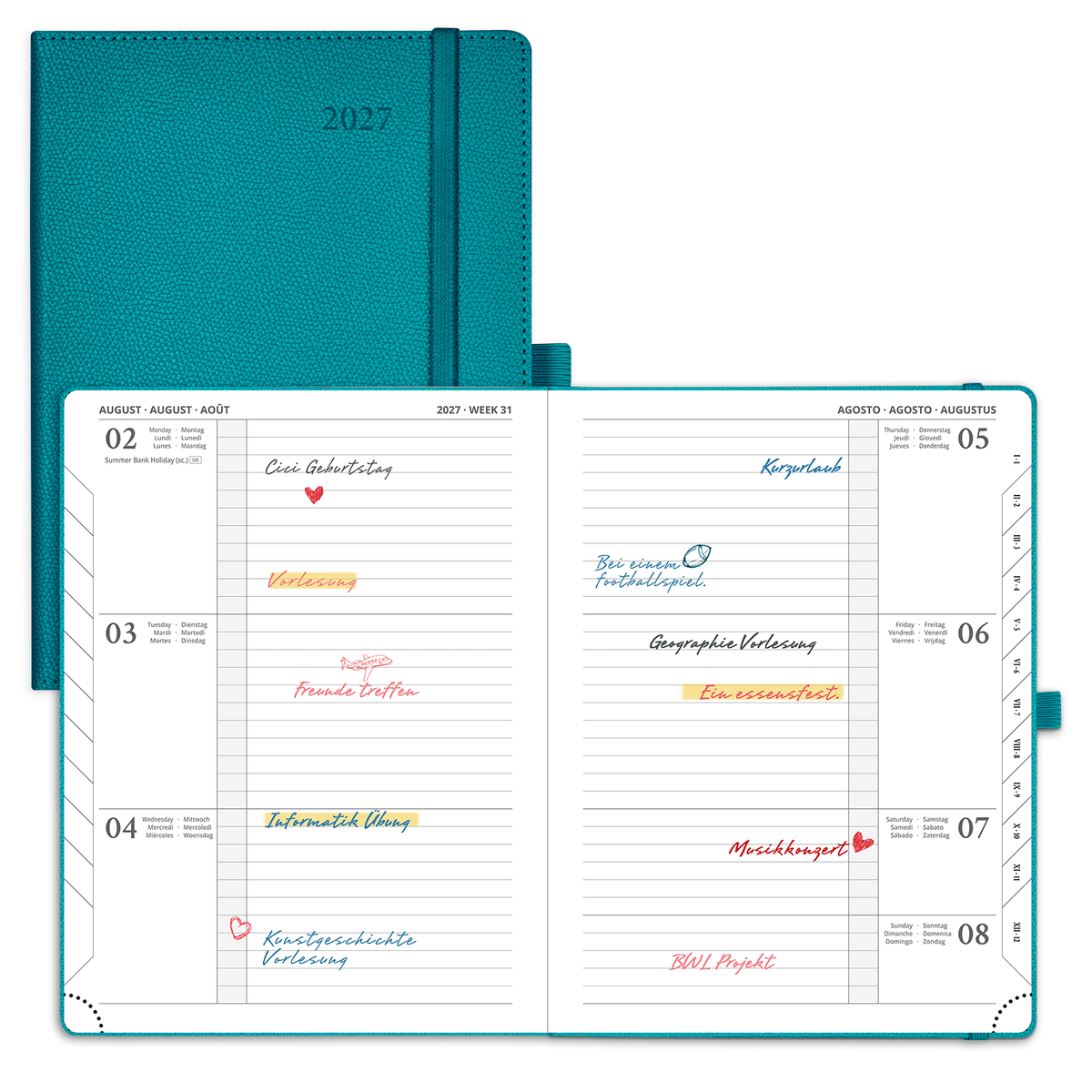 DE 16,4 cm × 21,8 cm 2027 Weekly Planner Horizontal Layout Calendar Planner