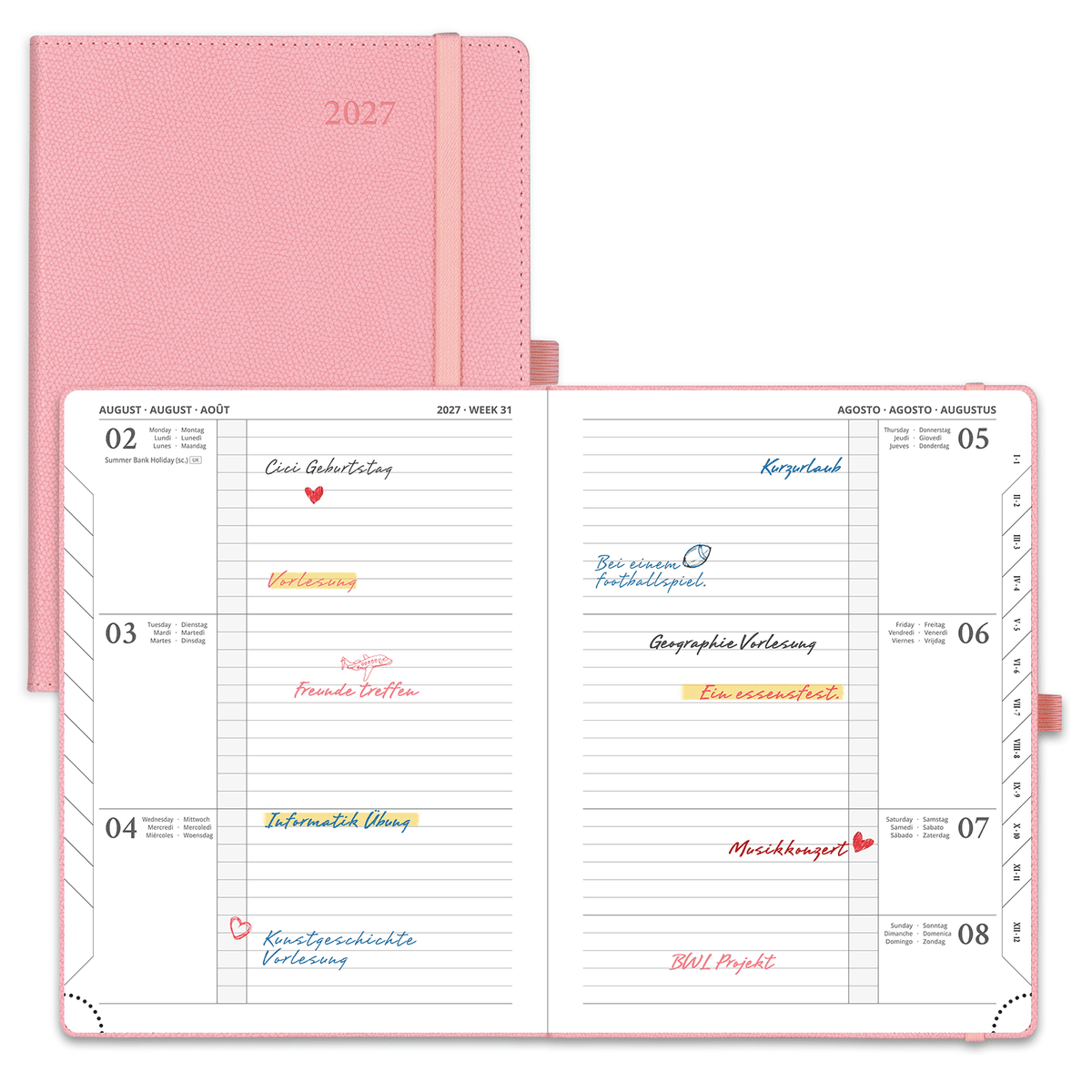 DE 16,4 cm × 21,8 cm 2027 Weekly Planner Horizontal Layout Calendar Planner