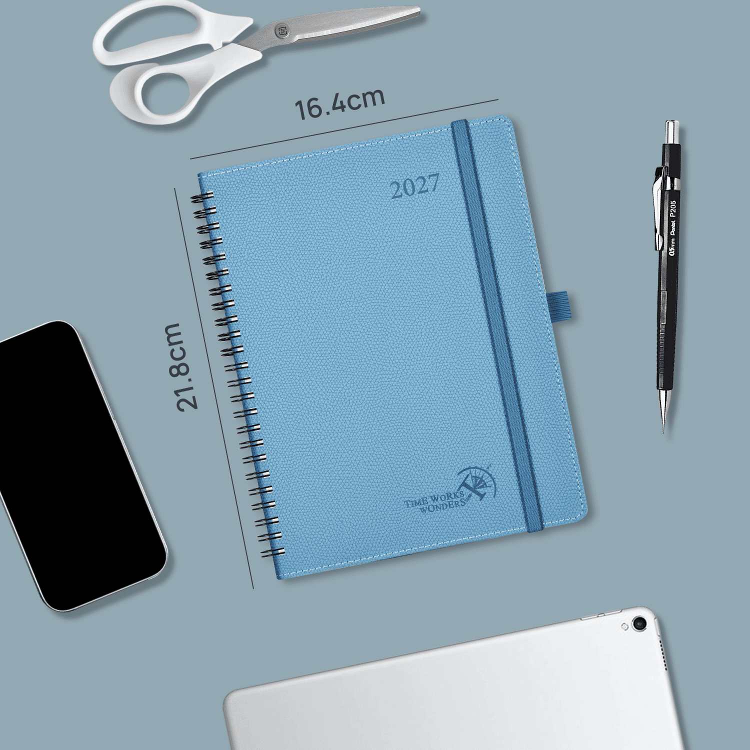 DE 21.8 cm × 16.4 cm 2027 Weekly Planner Spiral Hardcover| Horizontal Layout