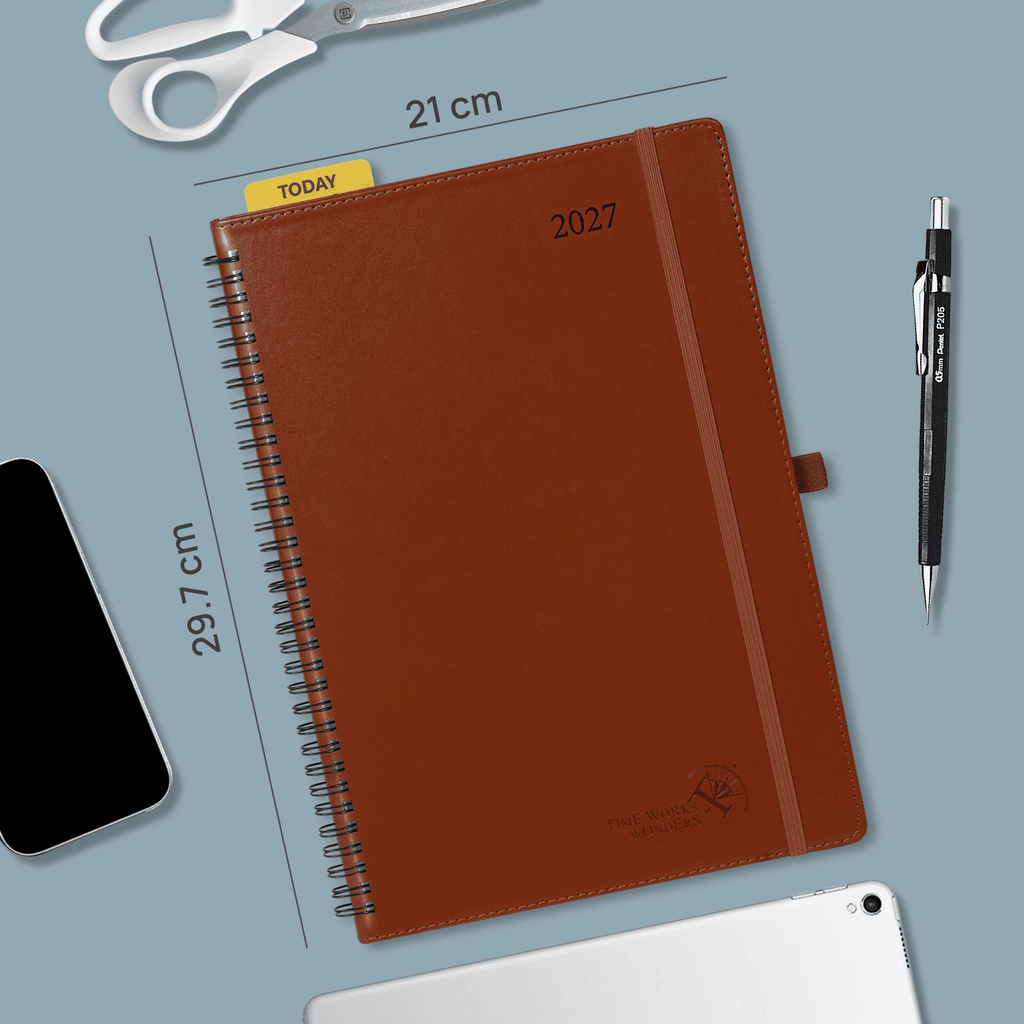 DE A4 Size 15-minute 2027 Spiral Weekly Planner PU Leather Softcover Appointment Book