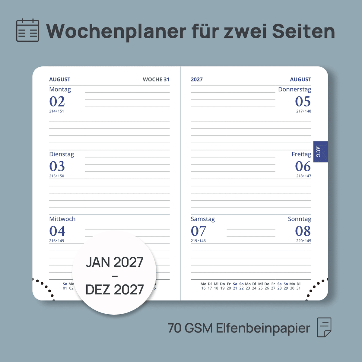 DE Mini Size Weekly 2027 Planner Soft Cover Calendar Planner
