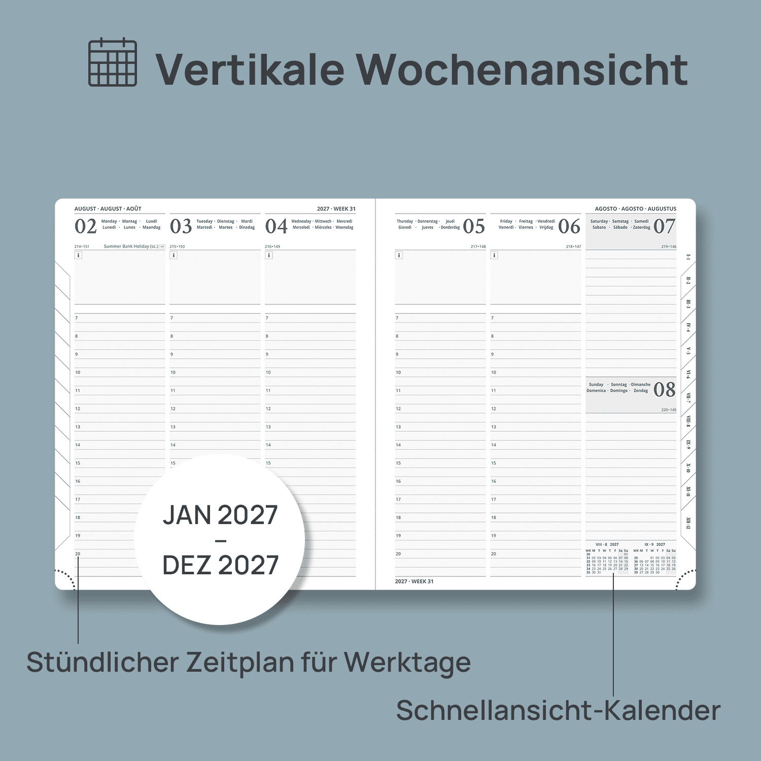 DE 21.8 cm × 16.4 cm 2027 Weekly Planner Softcover Calendar Planner