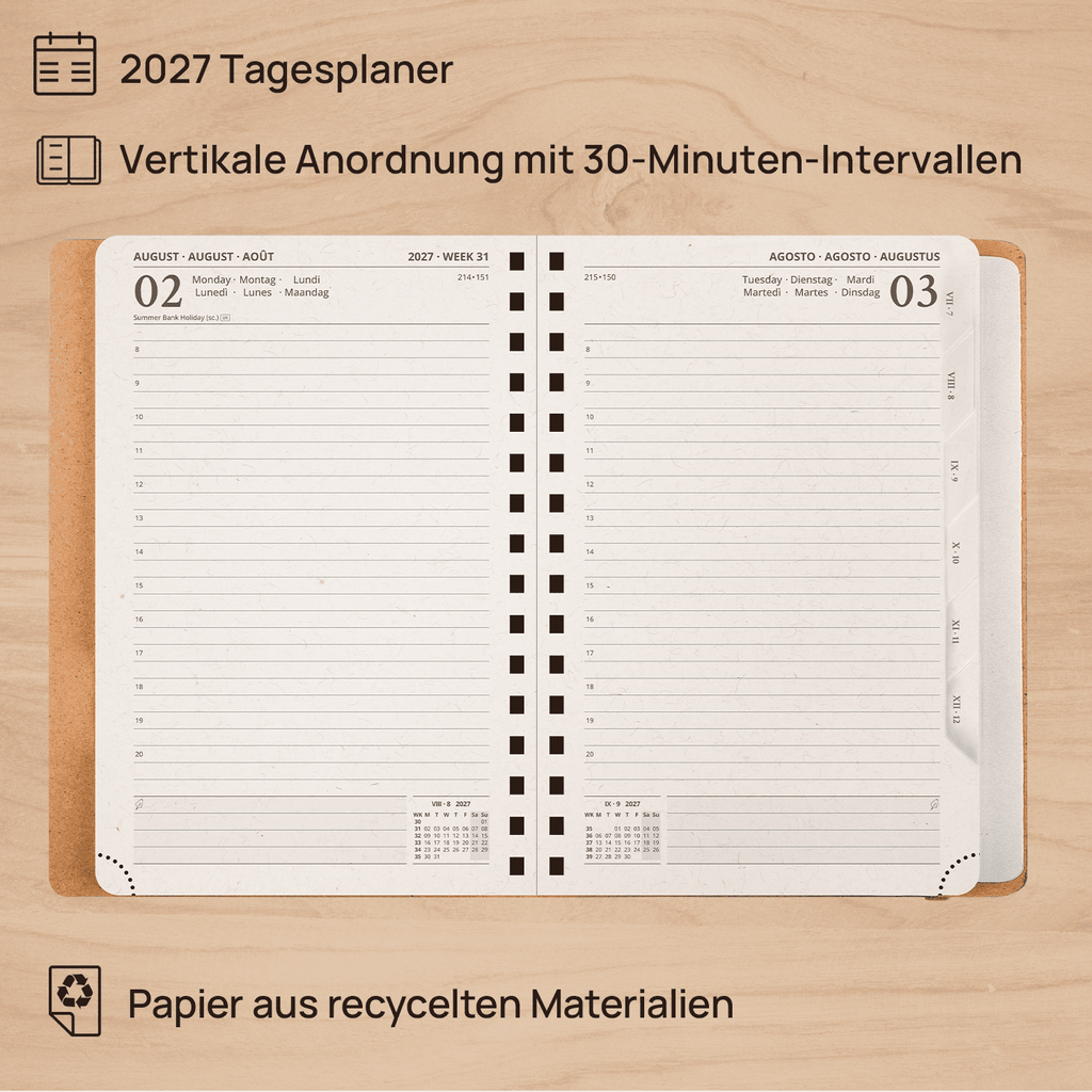 DE A5 Size 2027 Recycled Daily Planner Spiral Hardcover