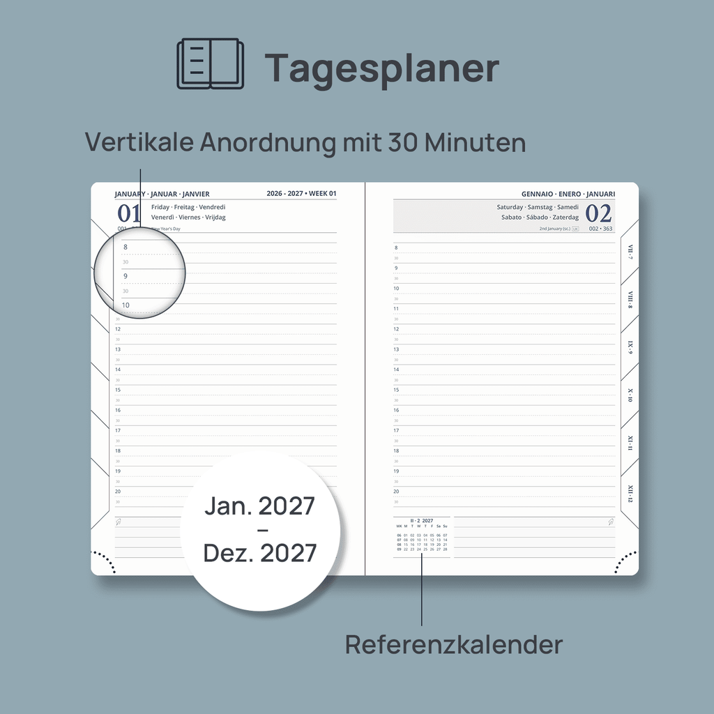 DE A5 Size 2027 Daily Planner Hardcover Horizontal Layout Calendar Planner