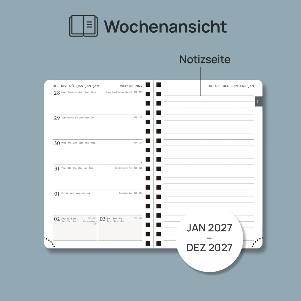 ES Agenda académica semanal 26.5 cm × 21.5 cm 2026-2027 Tapa dura