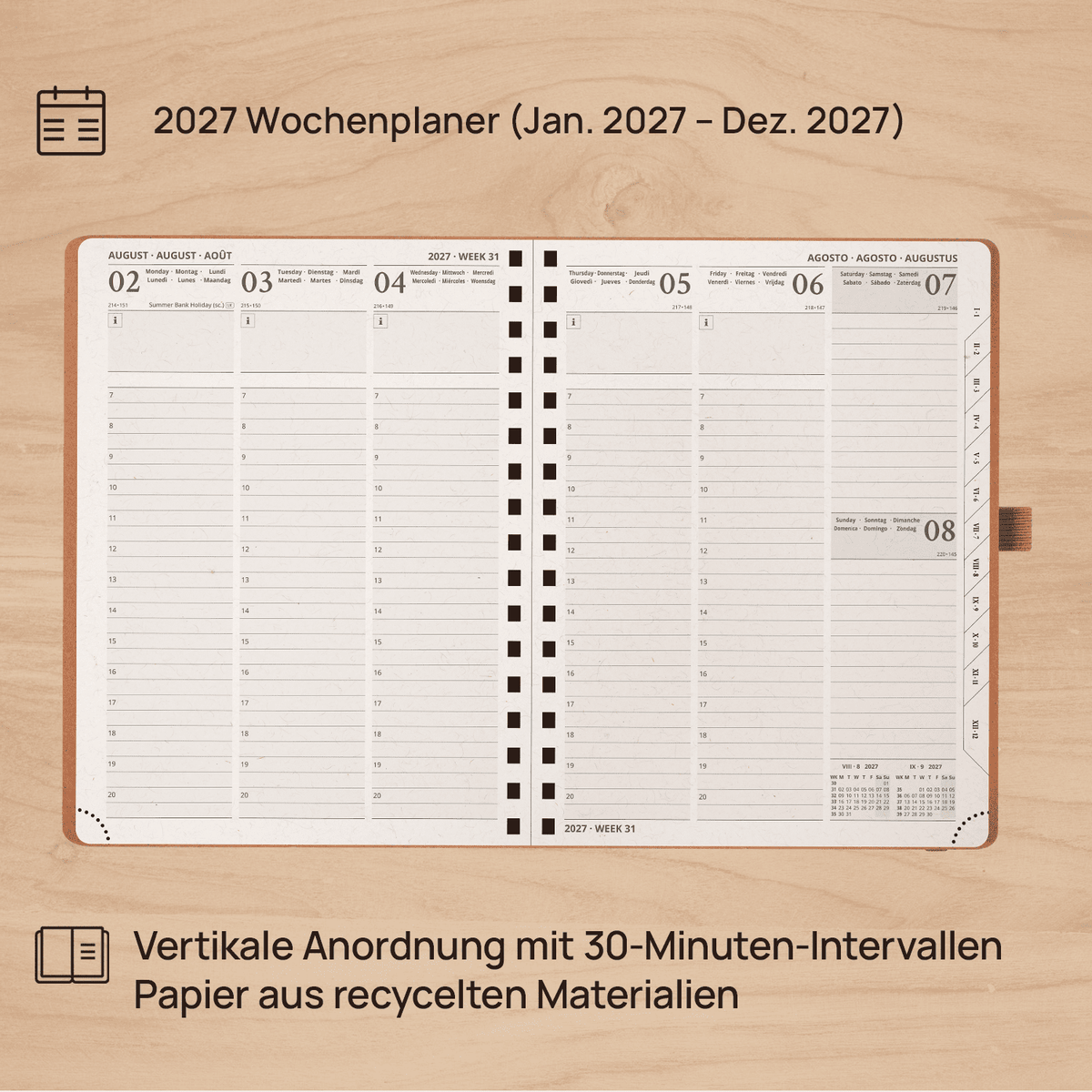 DE 16,4 cm × 21,8 cm Recycled 2027 Weekly Planner Spiral Hardcover