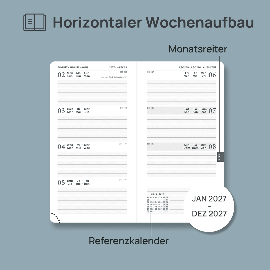DE Pocket Size 2027 Weekly Planner 12-Month Softcover Calendar Planner