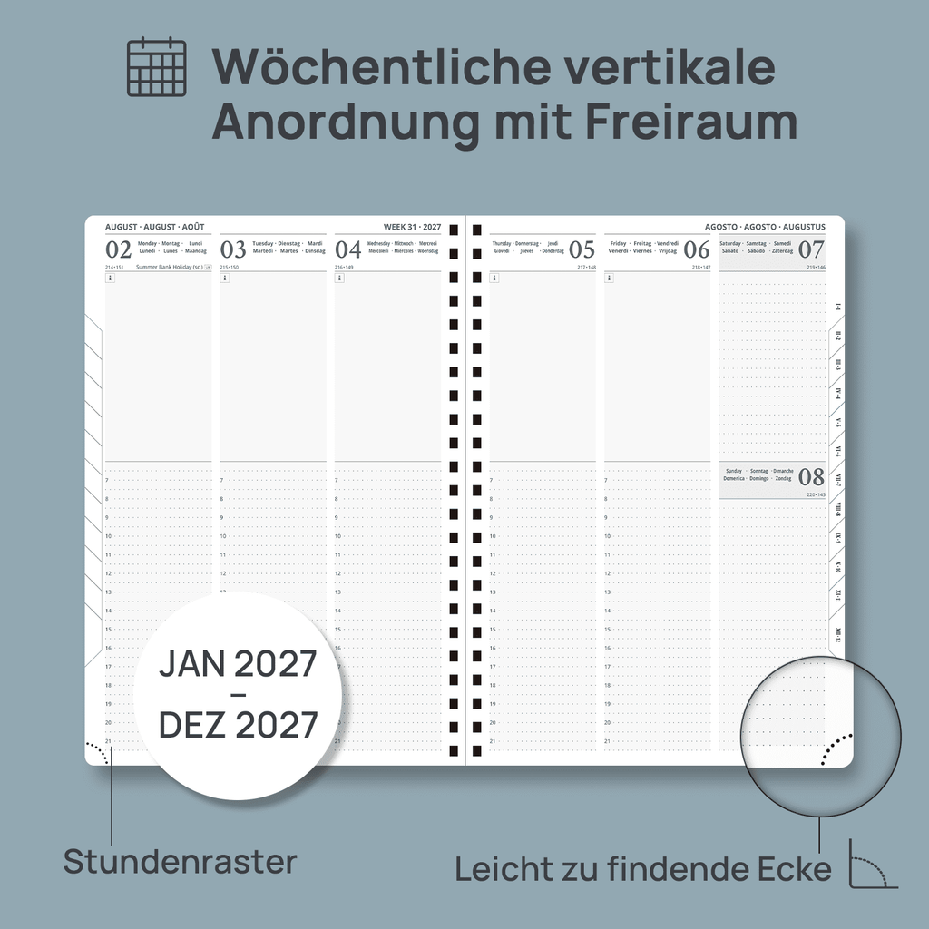 DE A4 Size 2027 Spiral Weekly Calendar Planner (January–December) Hardcover