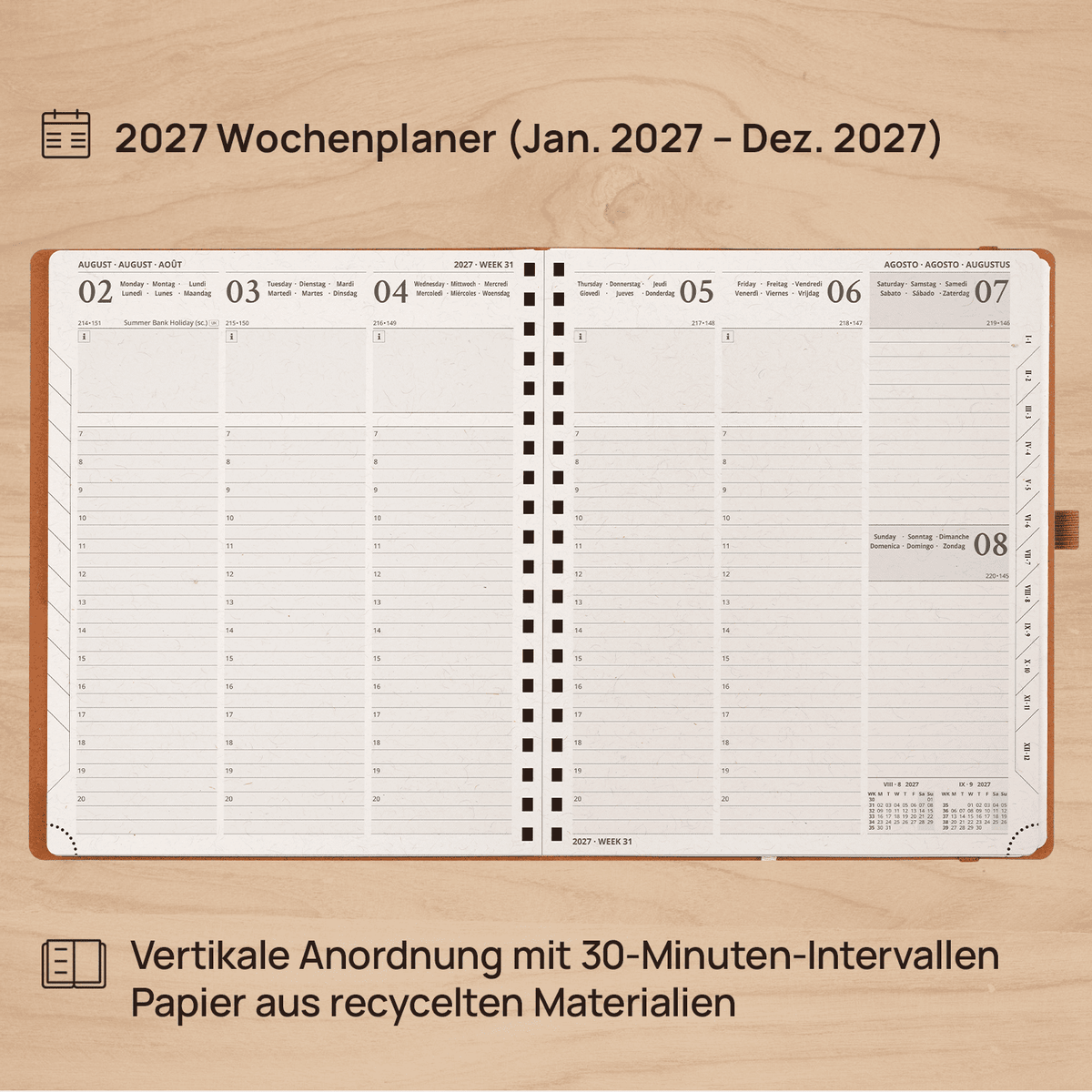 DE 25,9 cm × 21,2 cm Recycled 2027 Weekly Planner Spiral Hardcover
