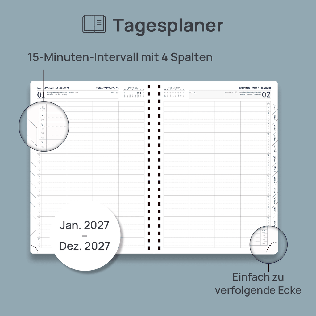 DE A4 Size 2027 Daily Planner Spiral Hardcover Calendar Book