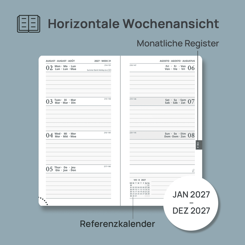 DE Pocket Size 2027 Weekly Planner Hard Cover Calendar Planner