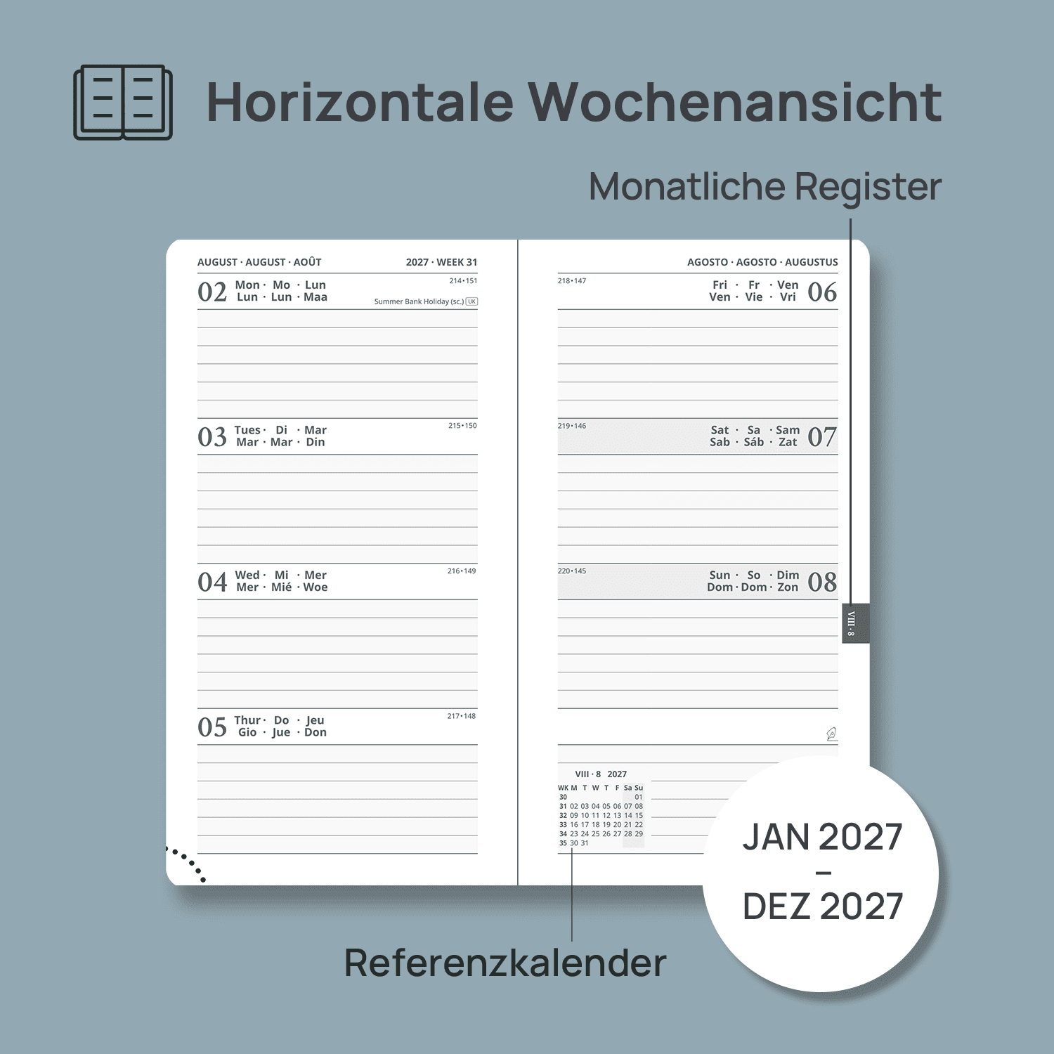 DE Pocket Size 2027 Weekly Planner Hard Cover Calendar Planner