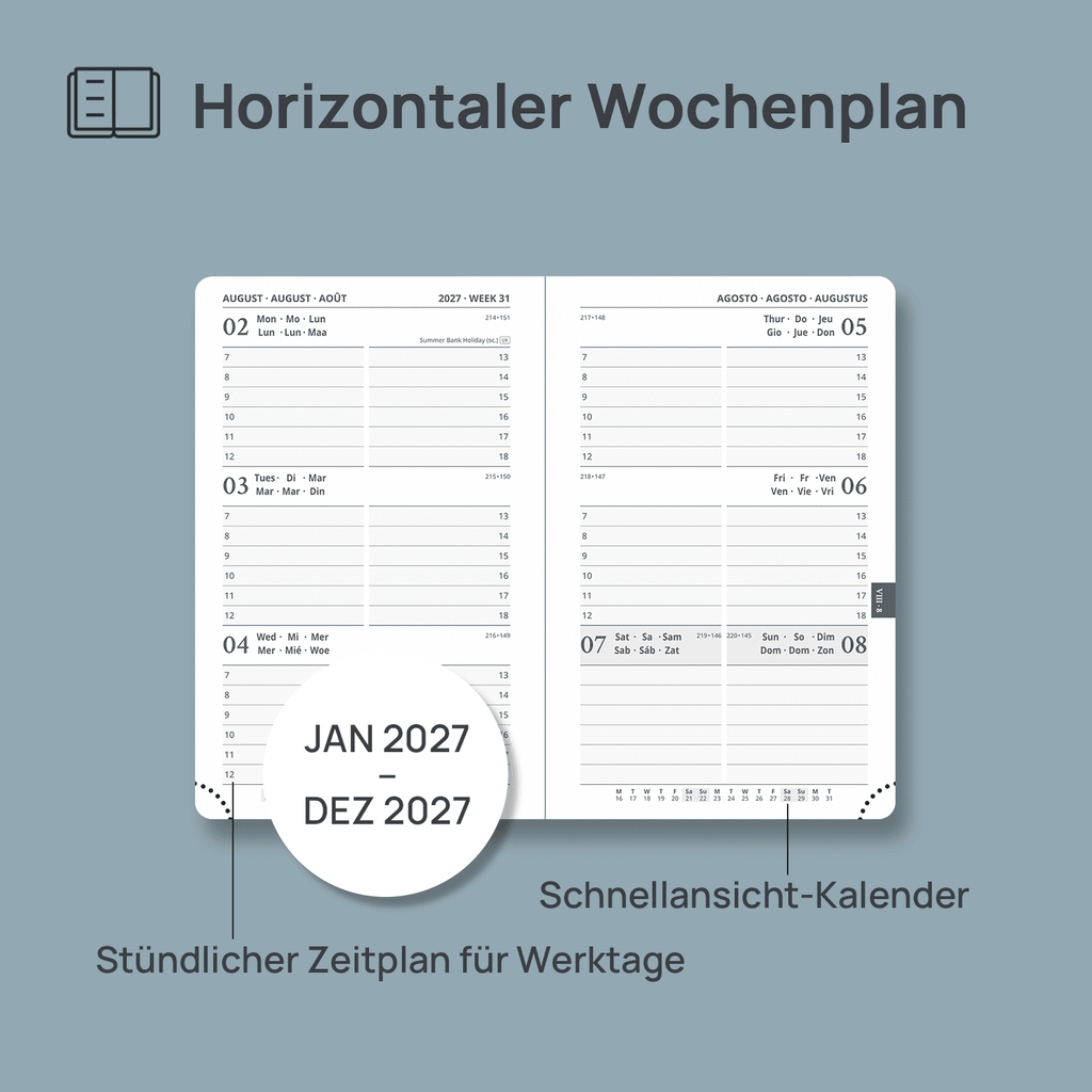 DE A6 Size 2027 Weekly Planner (January–December) Hardcover