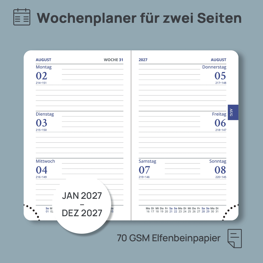 DE Mini Size 2027 Weekly Planner SoftCover Calendar Planner