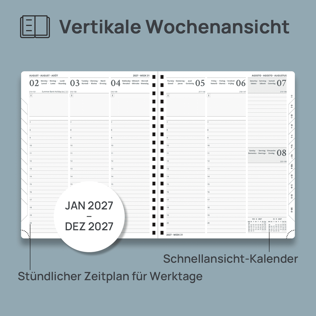 DE Large Size 2027 Spiral Weekly Calendar Planner (January–December) Soft Cover