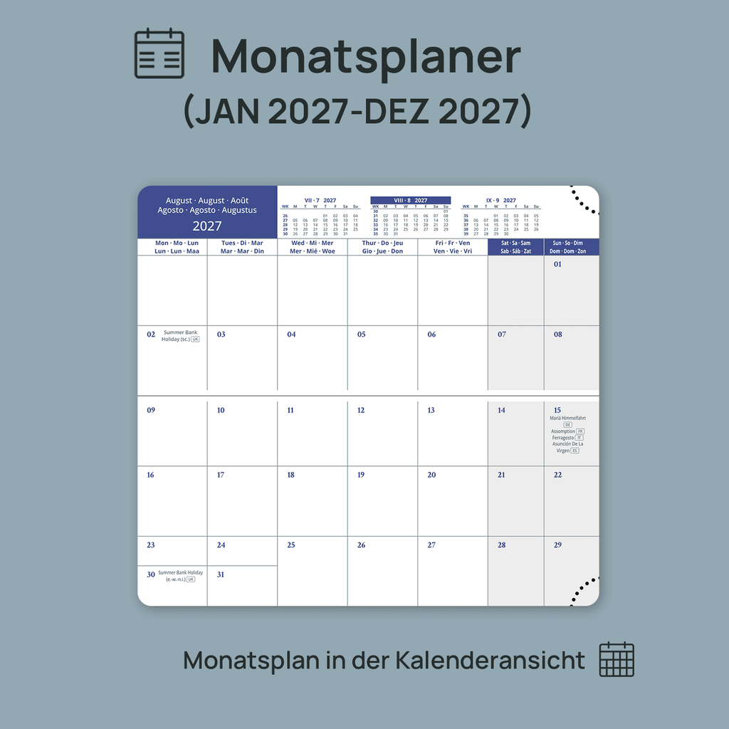 DE Pocket Mini Size 2027 Monthly Planner Premium Faux leather Neo Calendar