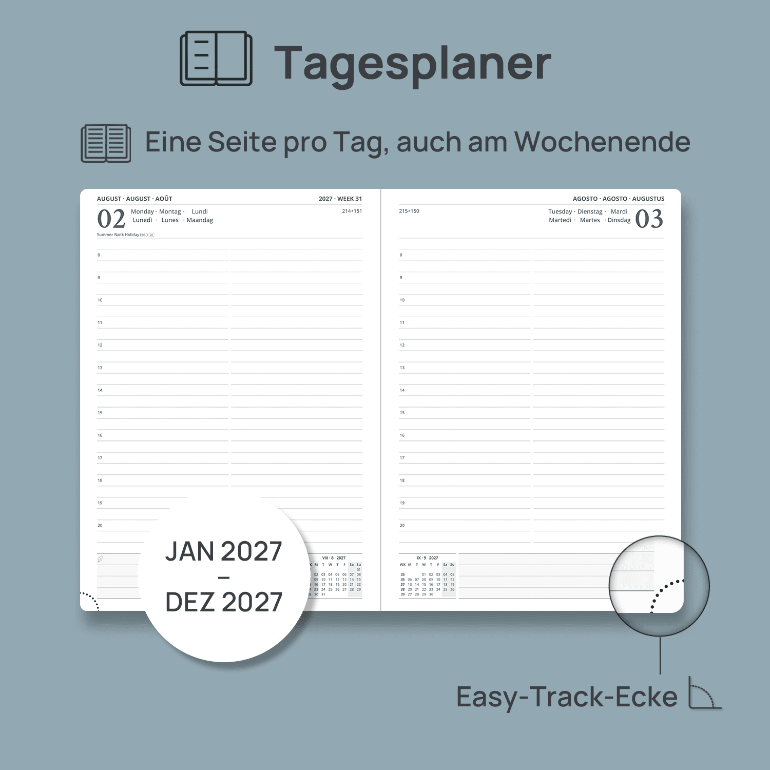 DE A4 Size 2027 Daily Planner  (January–December) Hardcover