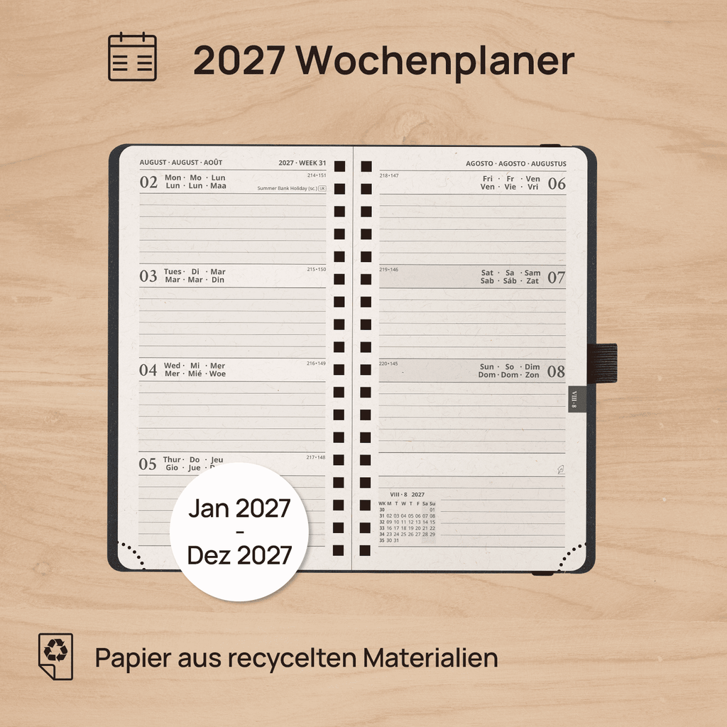 DE Pocket Recycled 2027 Weekly Planner Spiral Hardcover
