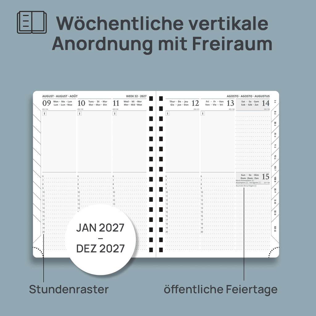 DE A5 Size 2027 Spiral Weekly Planner (January–December) Hardcover