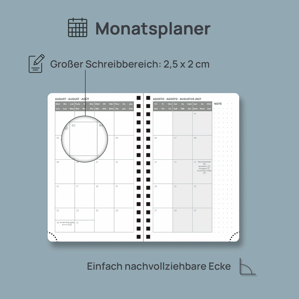 DE A6 Size 2027 Spiral Weekly Planner Hardcover| Horizontal Layout