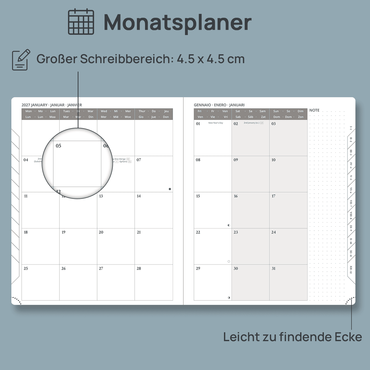 DE 21.2 cm × 25,9 cm Weekly 2027 Planner Week + Notes Layout Hardcover