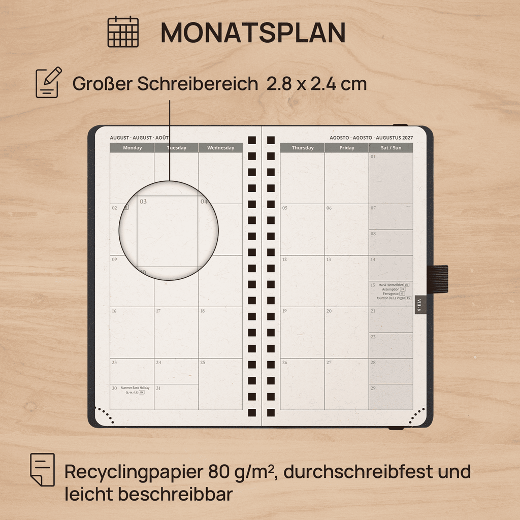 DE Pocket Recycled 2027 Weekly Planner Spiral Hardcover