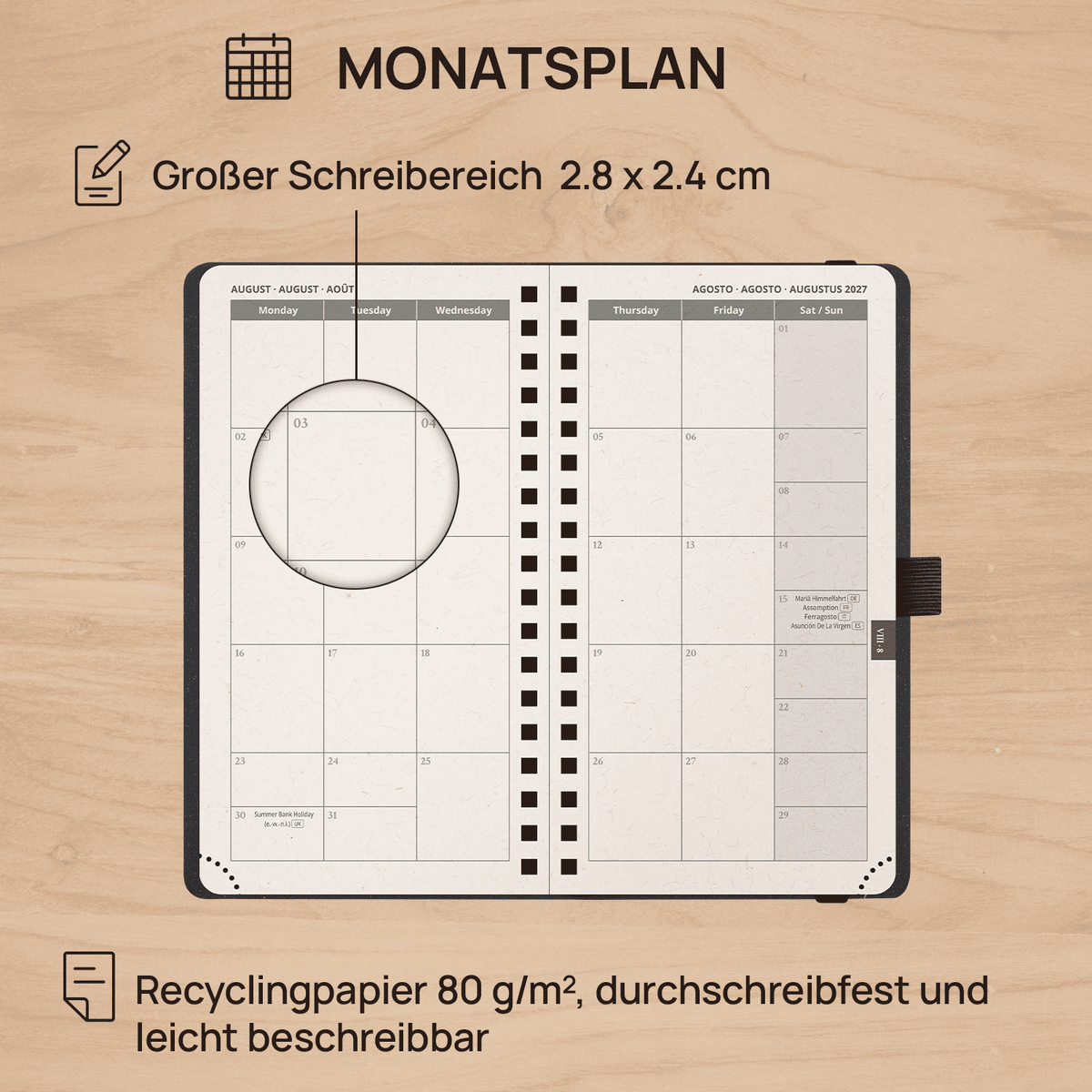 DE Pocket Recycled 2027 Weekly Planner Spiral Hardcover