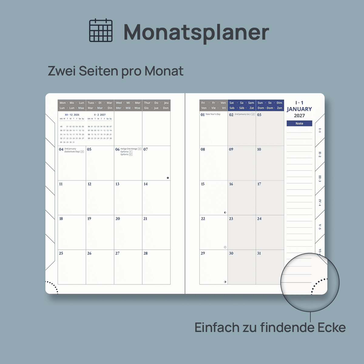 DE A5 Size 2027 Daily Planner Hardcover Horizontal Layout Calendar Planner