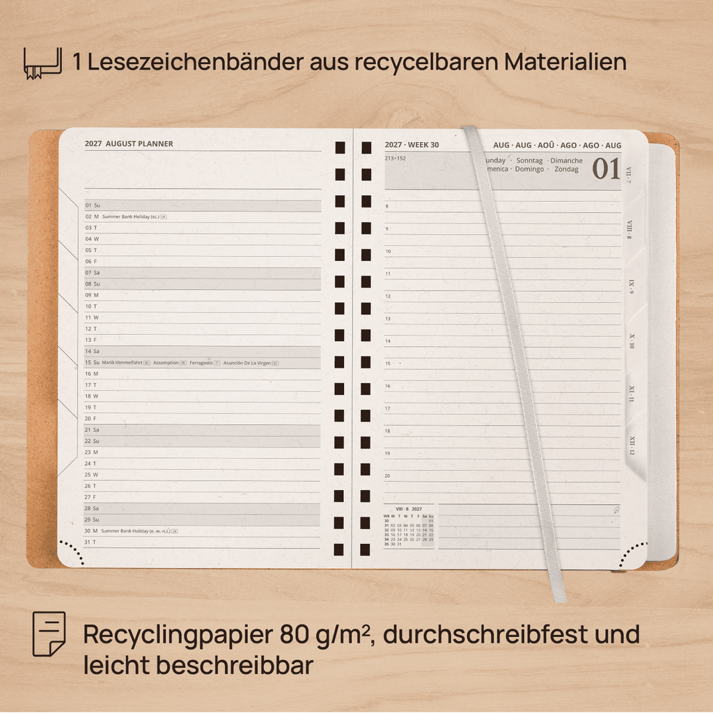 DE A5 Size 2027 Recycled Daily Planner Spiral Hardcover