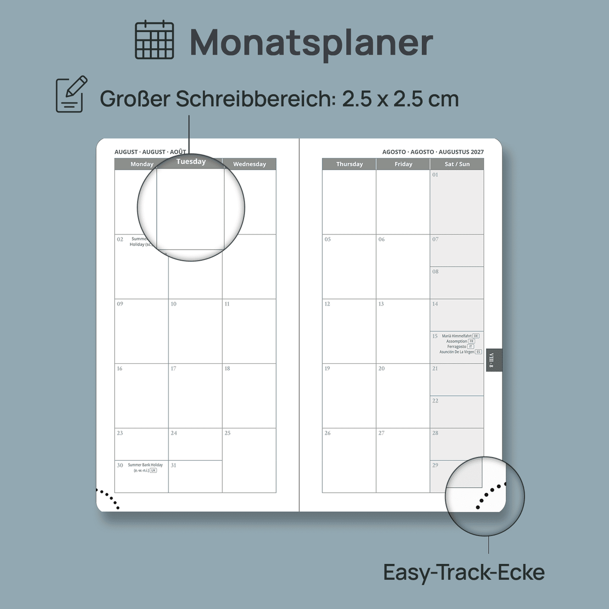 DE Pocket Size 2027 Weekly Planner Hard Cover Calendar Planner
